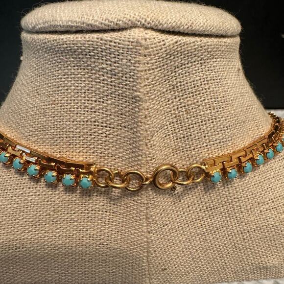 Turquoise Stone Goldtone Choker Necklace Vintage - Picture 5 of 8